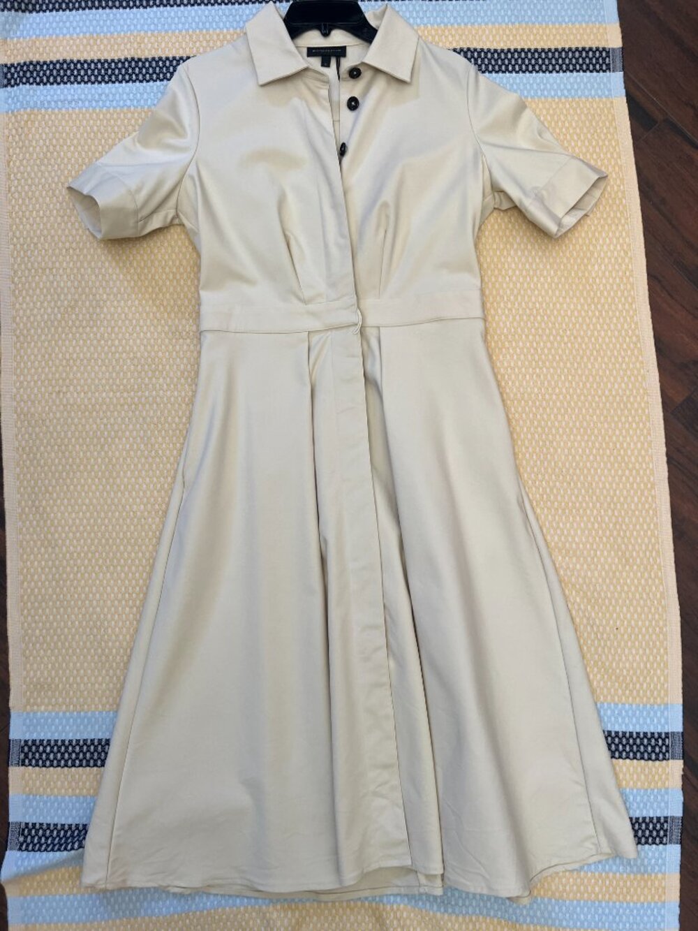 Donna Karan NY Pale Beige Yellow Vintage 40s Pleated Maxi Shirt Dress 10P